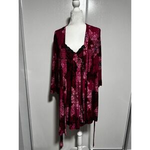 Vintage‎ Linea Donatella Women's Robe Slip Set Pink Black Floral Lace Size L/XL